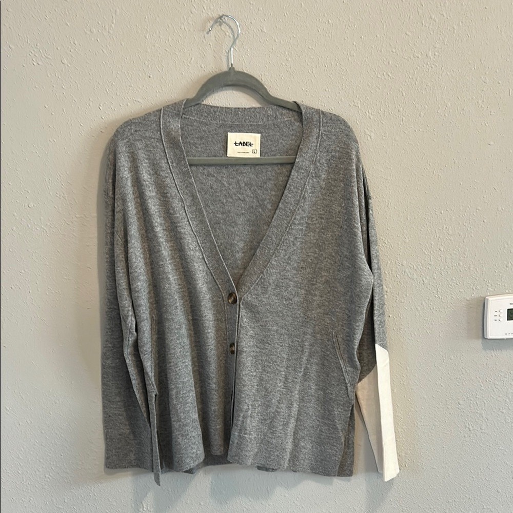 Label Go To Cardi Gray Cardigan‎ Sweater Merino Wool Cashmere L